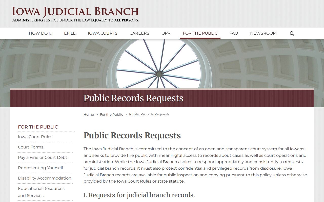 Iowa Judicial Branch public records request guidance