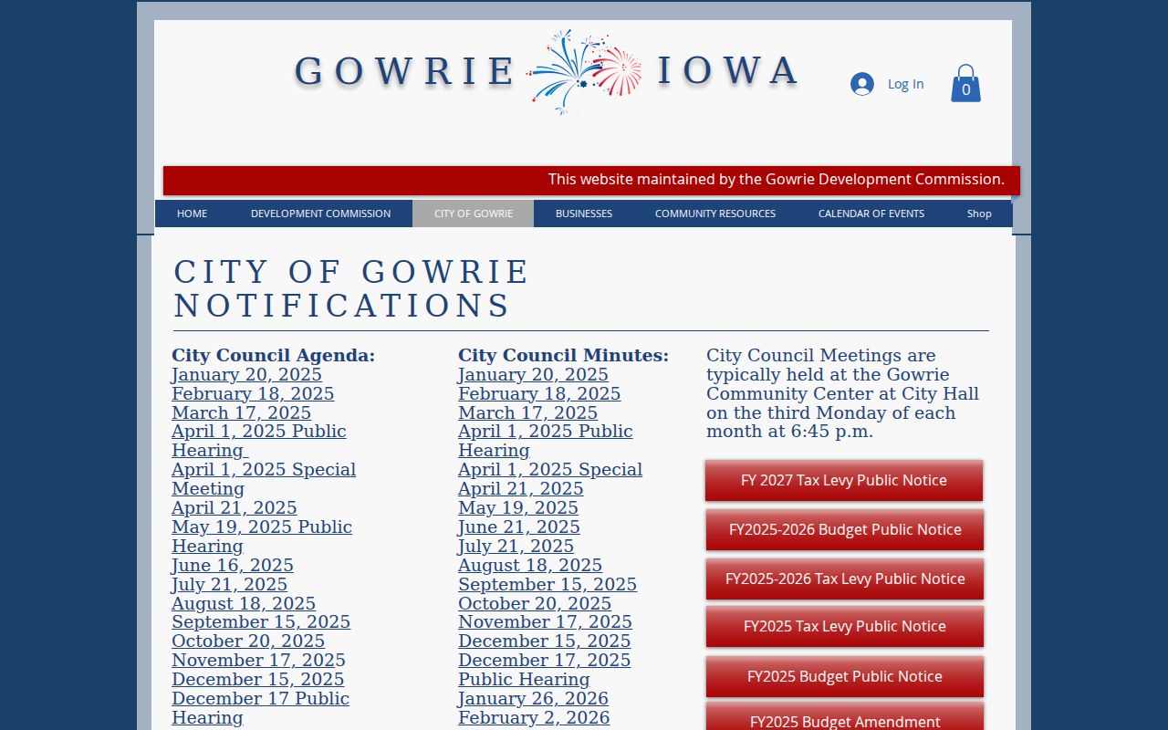 Gowrie City Hall and police contact information