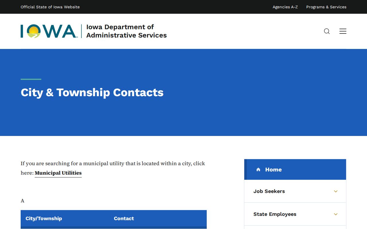 Iowa DAS official city contact listing for Badger