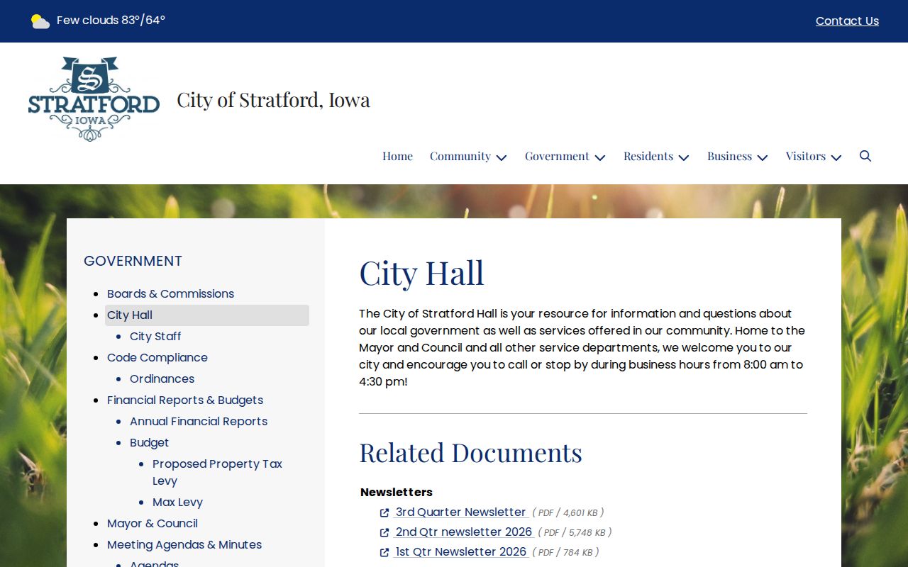 Stratford City Hall official contact page