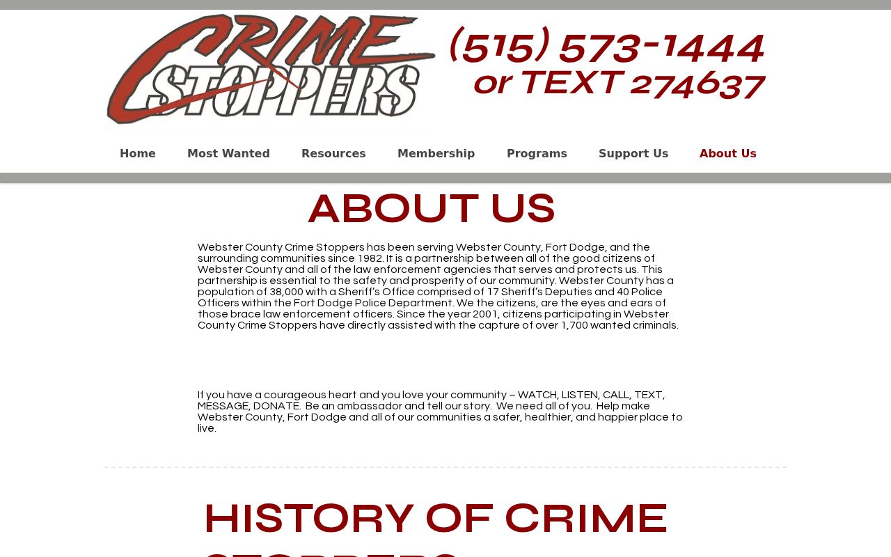 History of the Webster County most wanted tip program